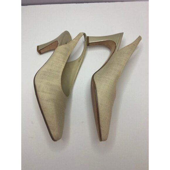 Linen Slingback Heels Larry Stuart Collection 3" heel beige color - Picture 4 of 11